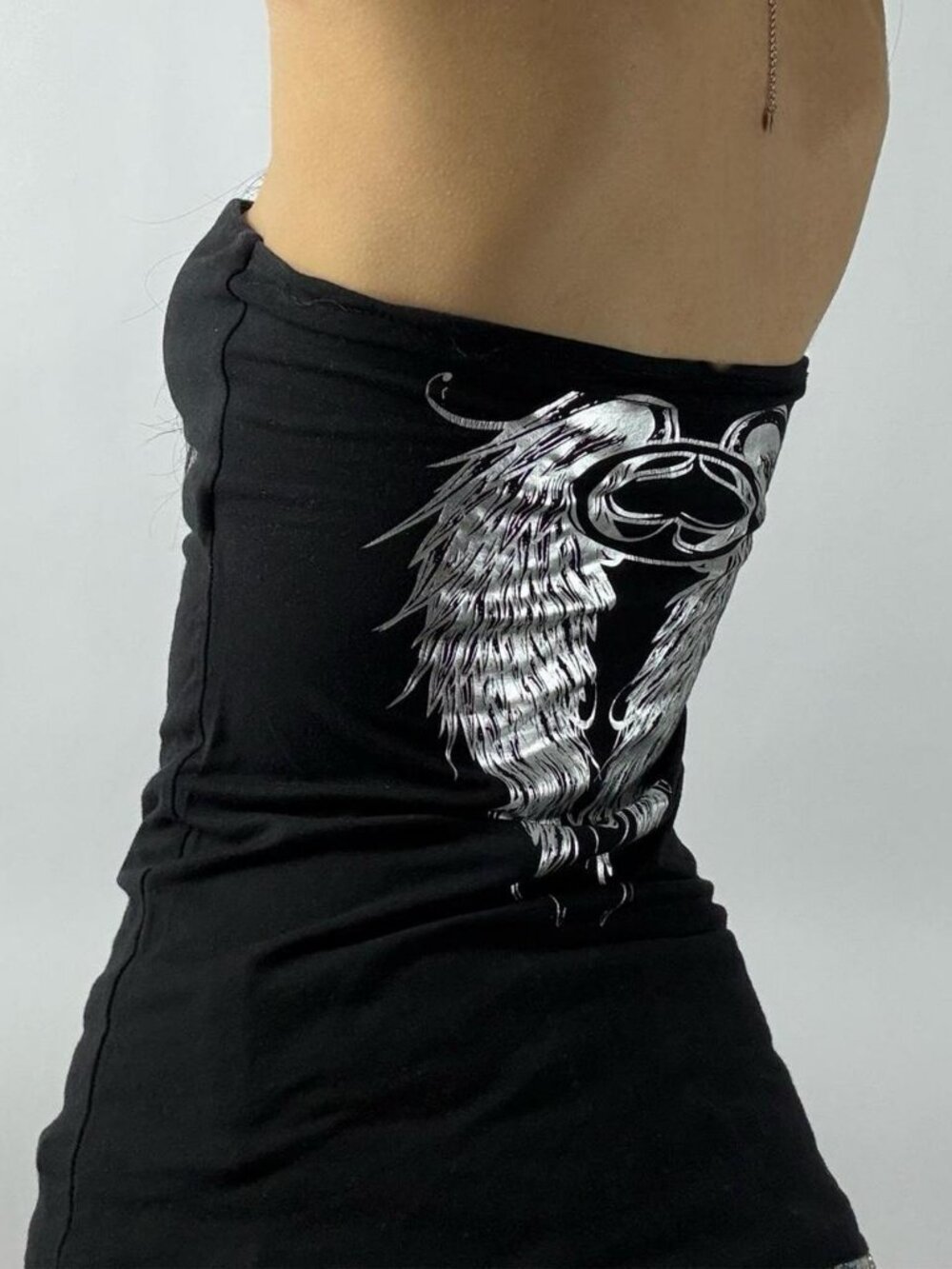 Women's Black and Grey Crop-top